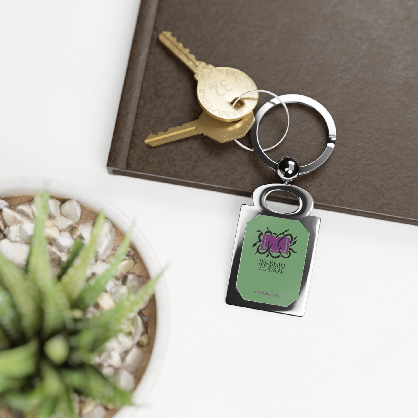 Book with Vines Rectangle Photo Keyring (Customizable)