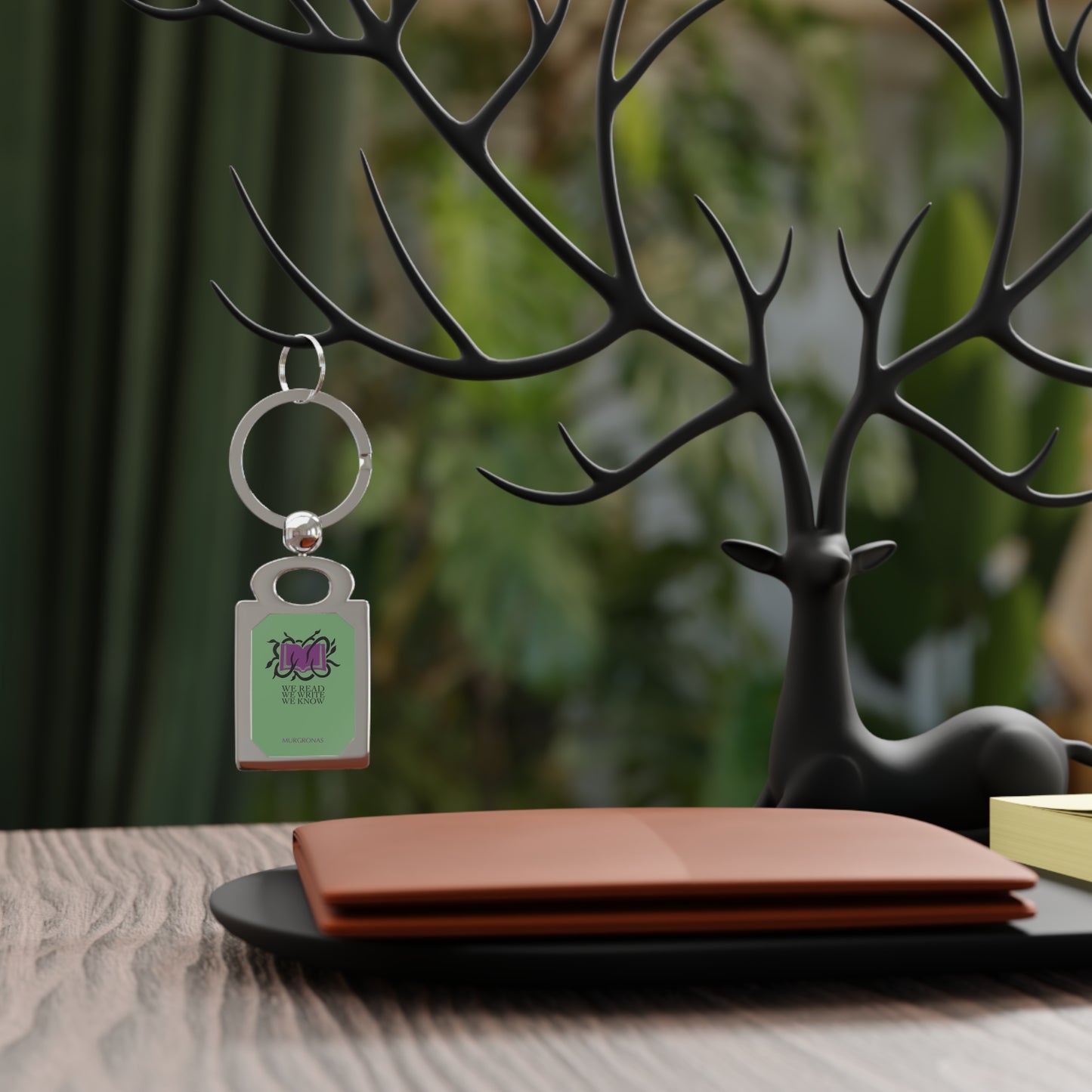 Book with Vines Rectangle Photo Keyring (Customizable)