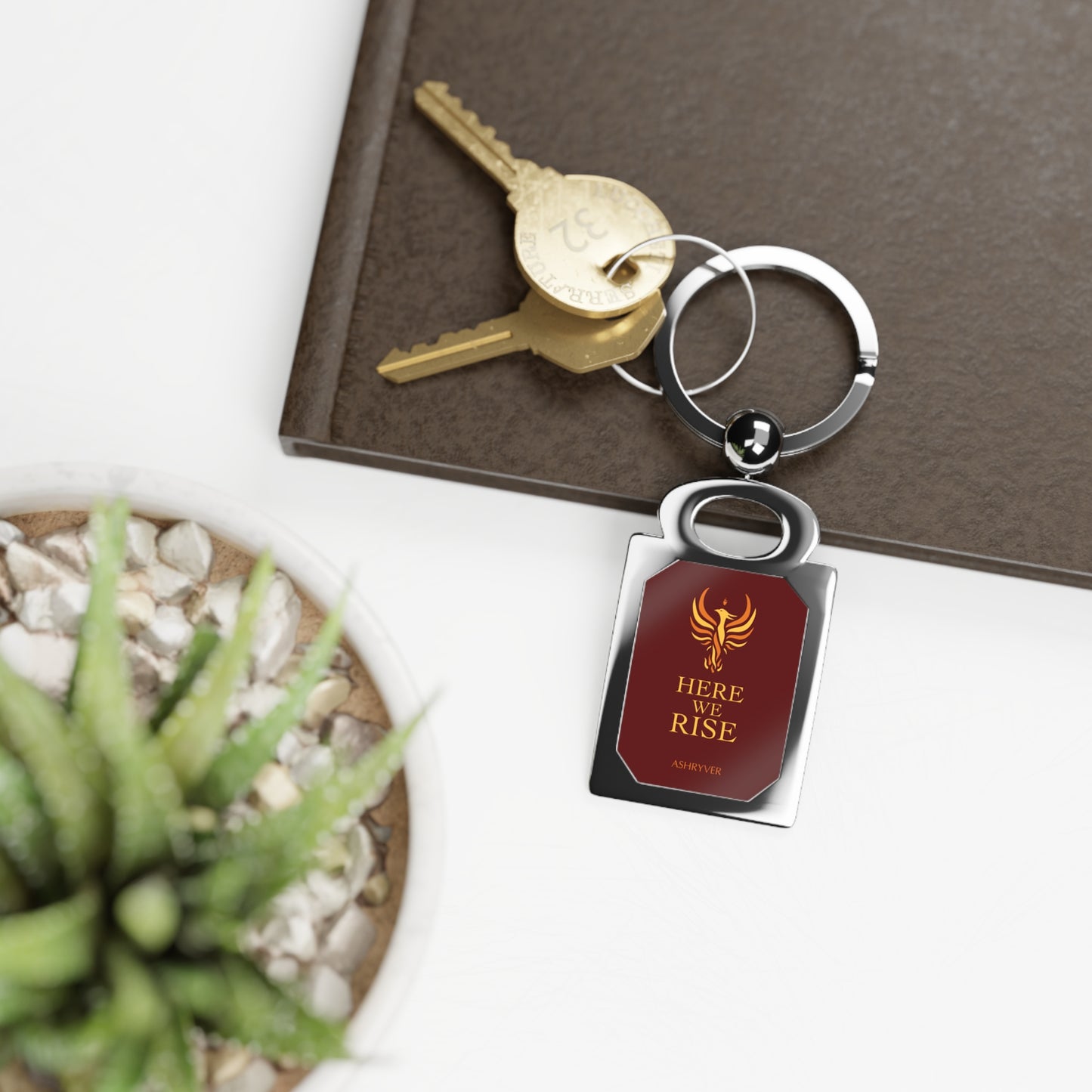 Rising Phoenix Rectangle Photo Keyring (Customizable)